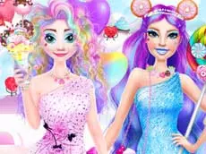 Barbie and Elsa in Candyland